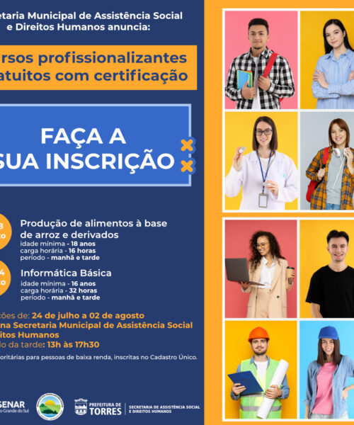 Em Torres, inscrições para dois cursos profissionalizantes na Assistência Social