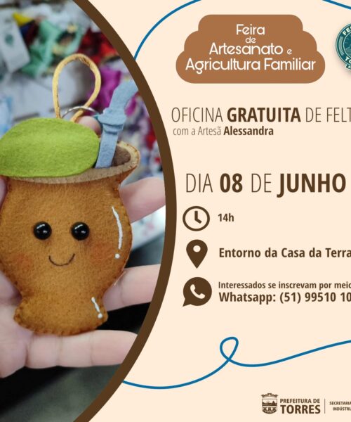 Neste próximo sábado tem Feira de Artesanato e da Agricultura Familiar com oficina gratuita de feltro