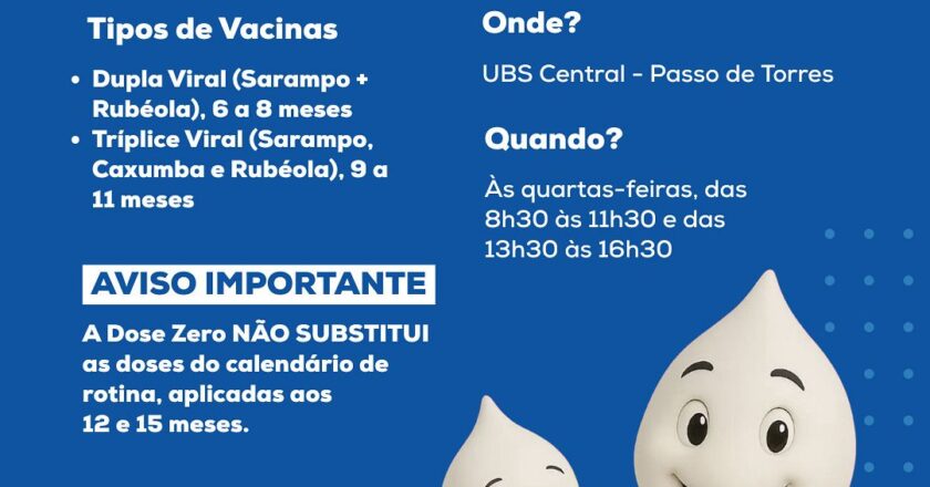 Dose zero contra o sarampo já está disponível na UBS central em Passo de Torres