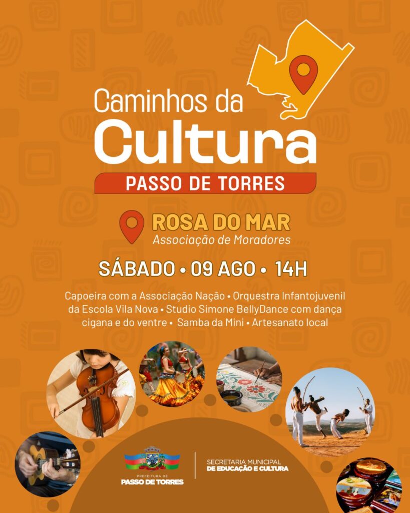 Projeto “Caminhos da Cultura” tem sua primeira edição neste sábado em Passo de Torres