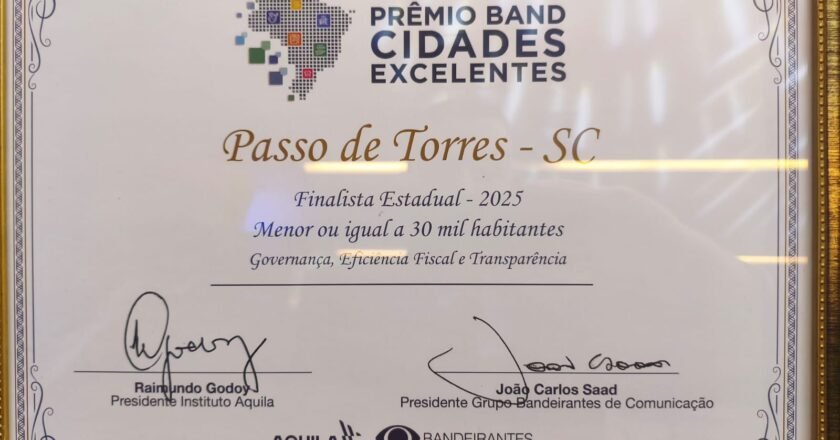 Passo de Torres recebe prêmio em Governança, Eficiência Fiscal e Transparência