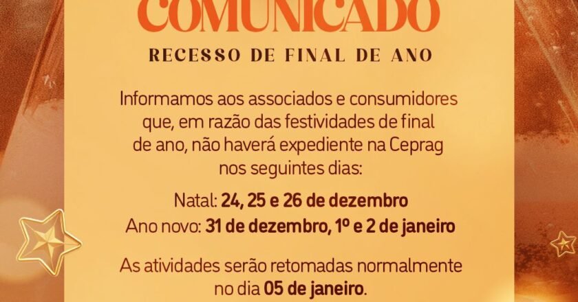 CEPRAG comunica recesso de final de ano