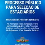 Prefeitura de Passo de Torres abre processo público para seleção de estagiários